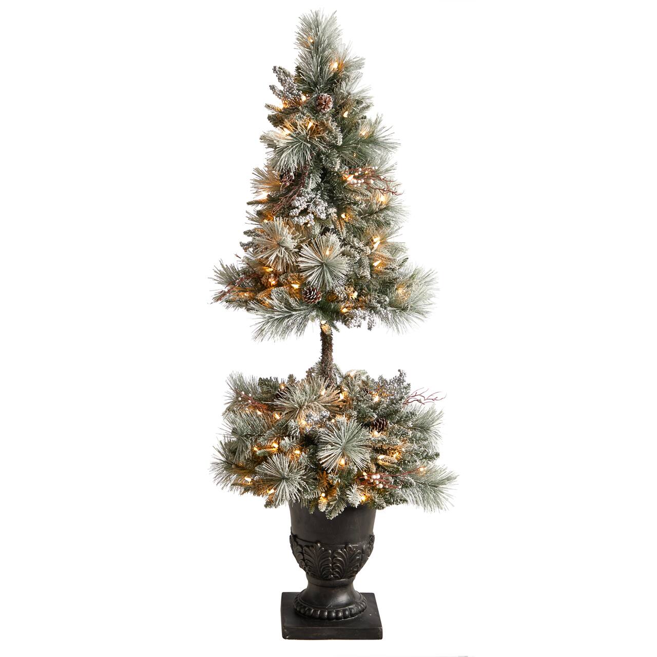 5ft. Pre-Lit Flocked Artificial Christmas Tree in Decorative Urn, White LED Lights